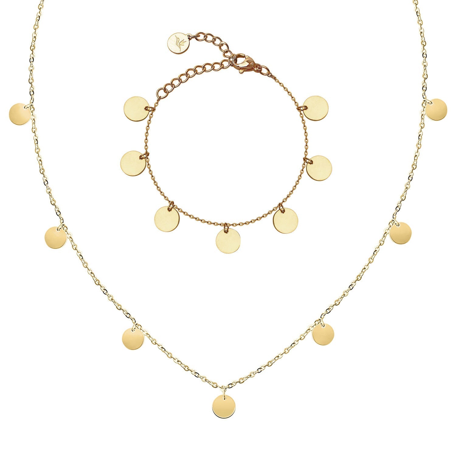 Bundle: BonnyCoin Plättchen Kette + Armband Gold