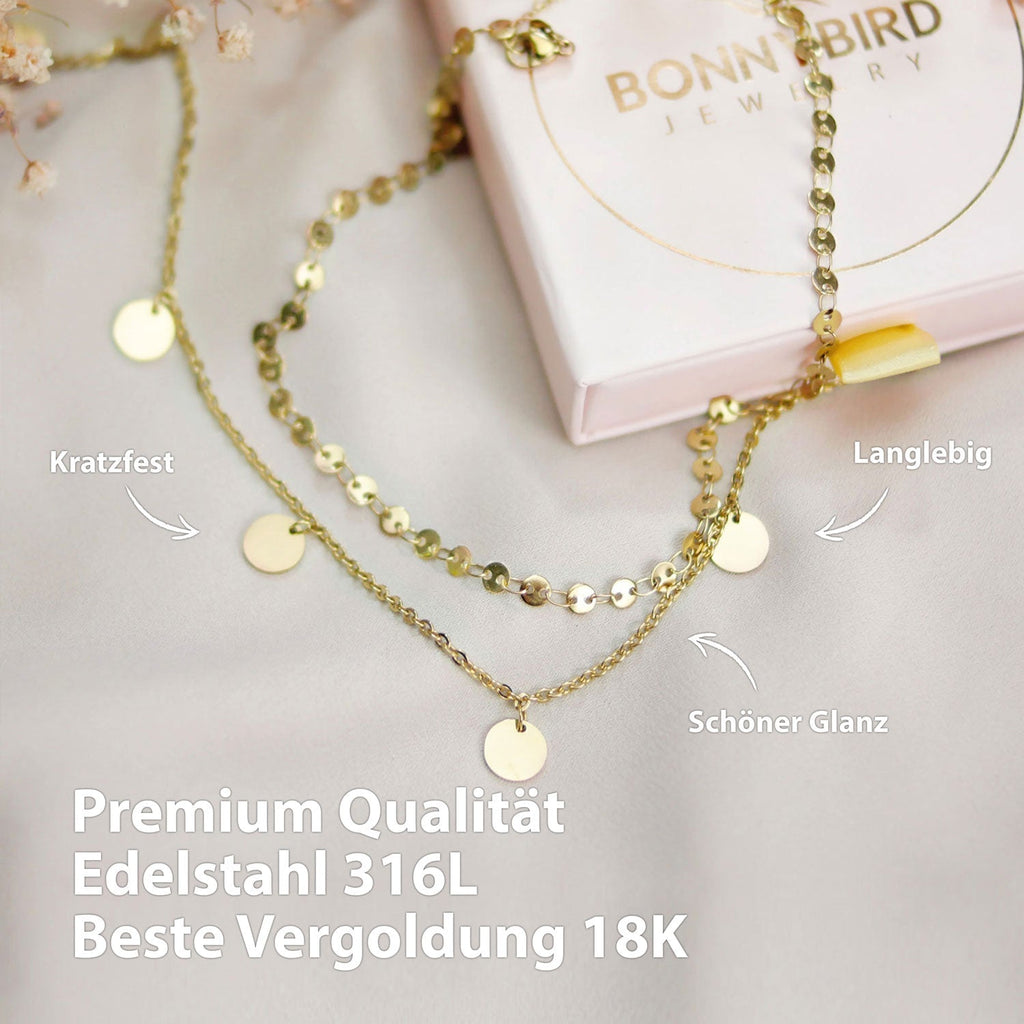 Bundle: BonnyCoin Plättchen Kette + Armband Gold