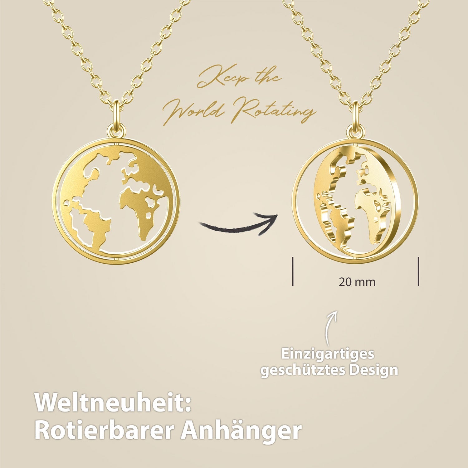 Bundle: BonnyWorld Weltkugel Kette + Armband Gold
