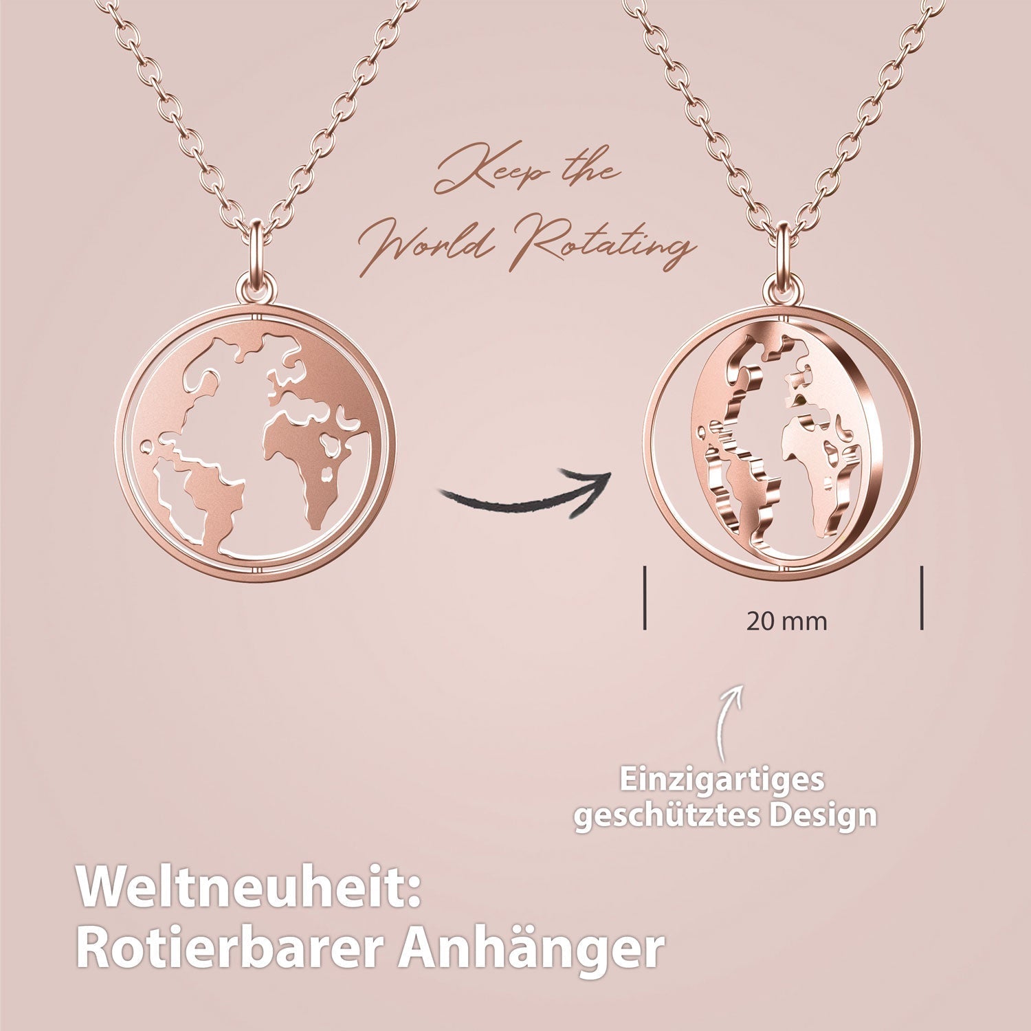 Bundle: BonnyWorld Weltkugel Kette + Armband Roségold