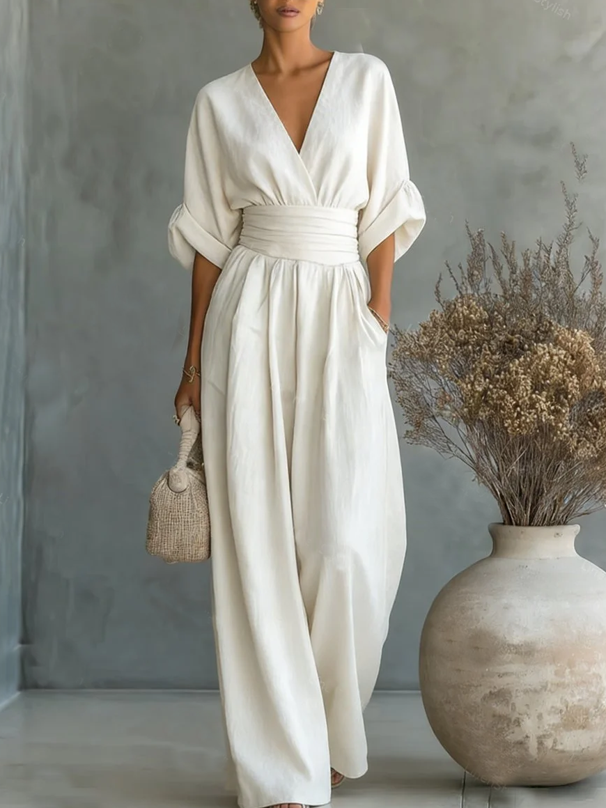 Eleganter V-Ausschnitt Hochtaillierter Overall