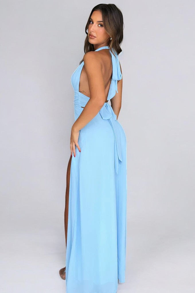 LILLI | Elegantes Neckholder-Maxikleid mit Hohem Schlitz