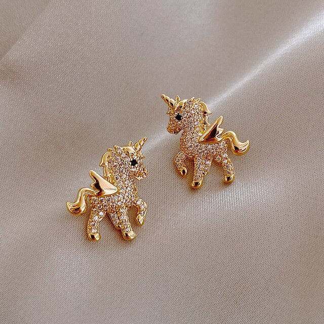 Funkelnde Goldene Einhorn-Ohrringe