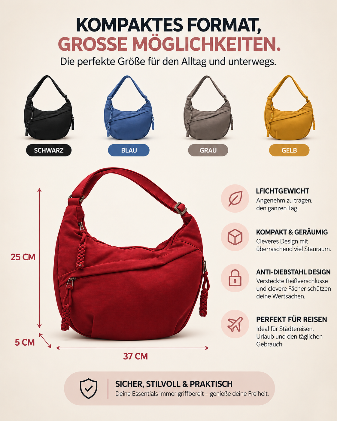 KODA™ | Leichte Multi-Taschen Umhängetasche