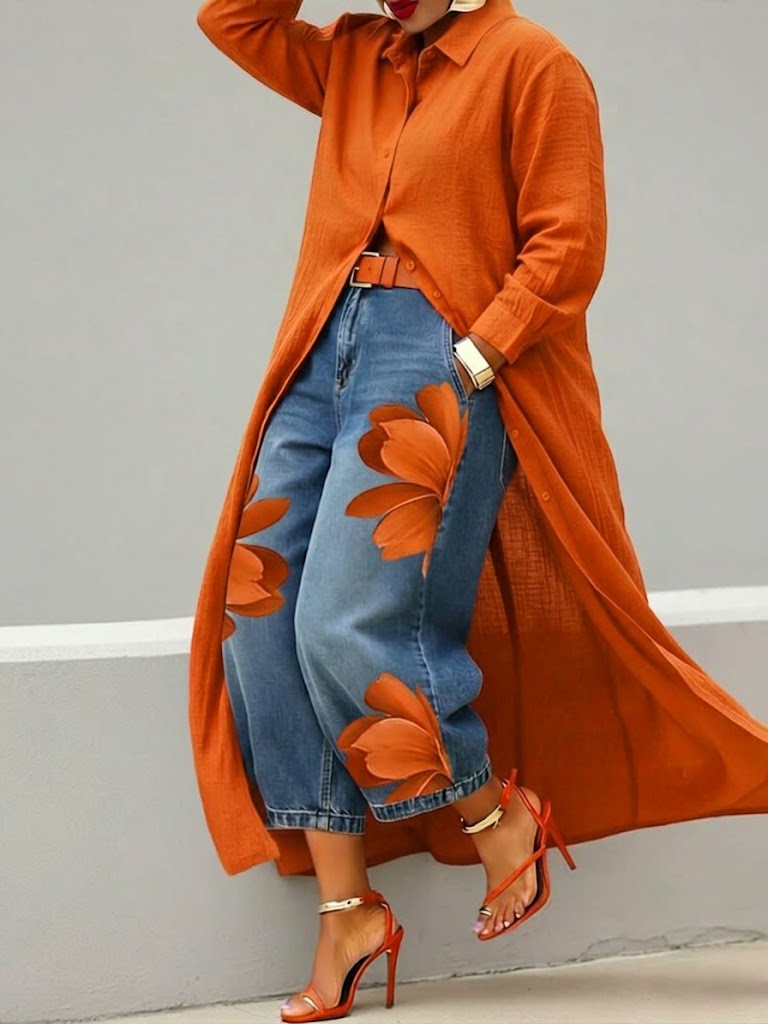 Rotes Blumen-Set: Jeans und Hemd 🌼