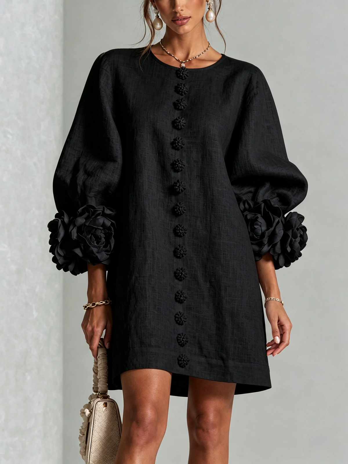 Brune | Kurzes Leinenkleid mit Puffärmeln