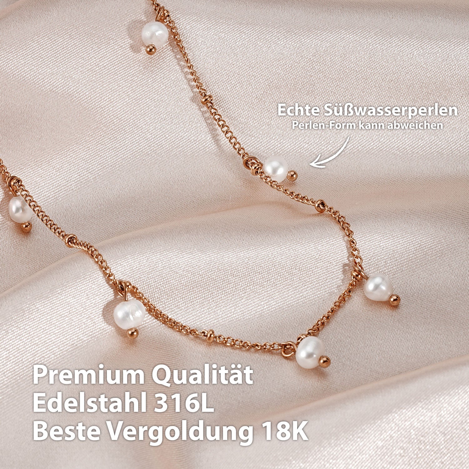 BonnyOcean Kette Rosegold mit echten Süßwasserperlen