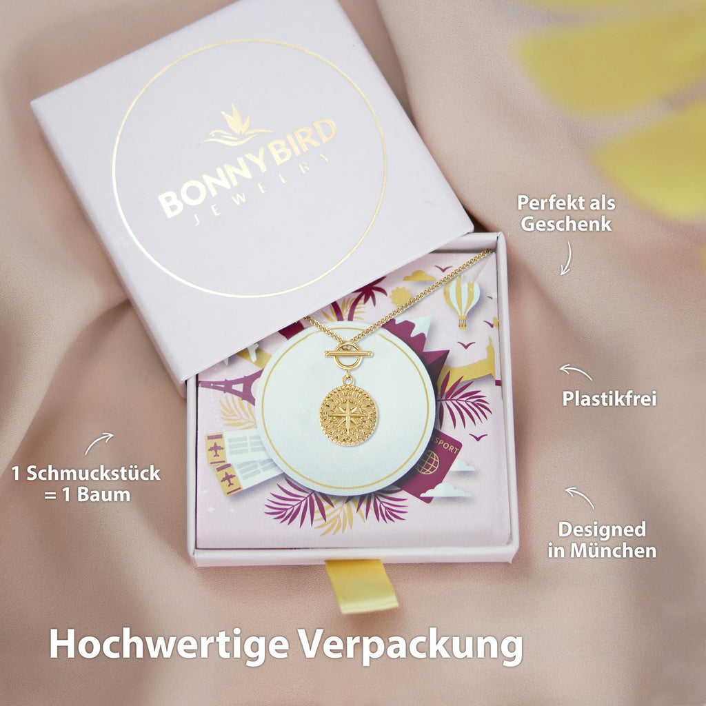 BonnyCompass Kette mit Kompass Anhänger Gold