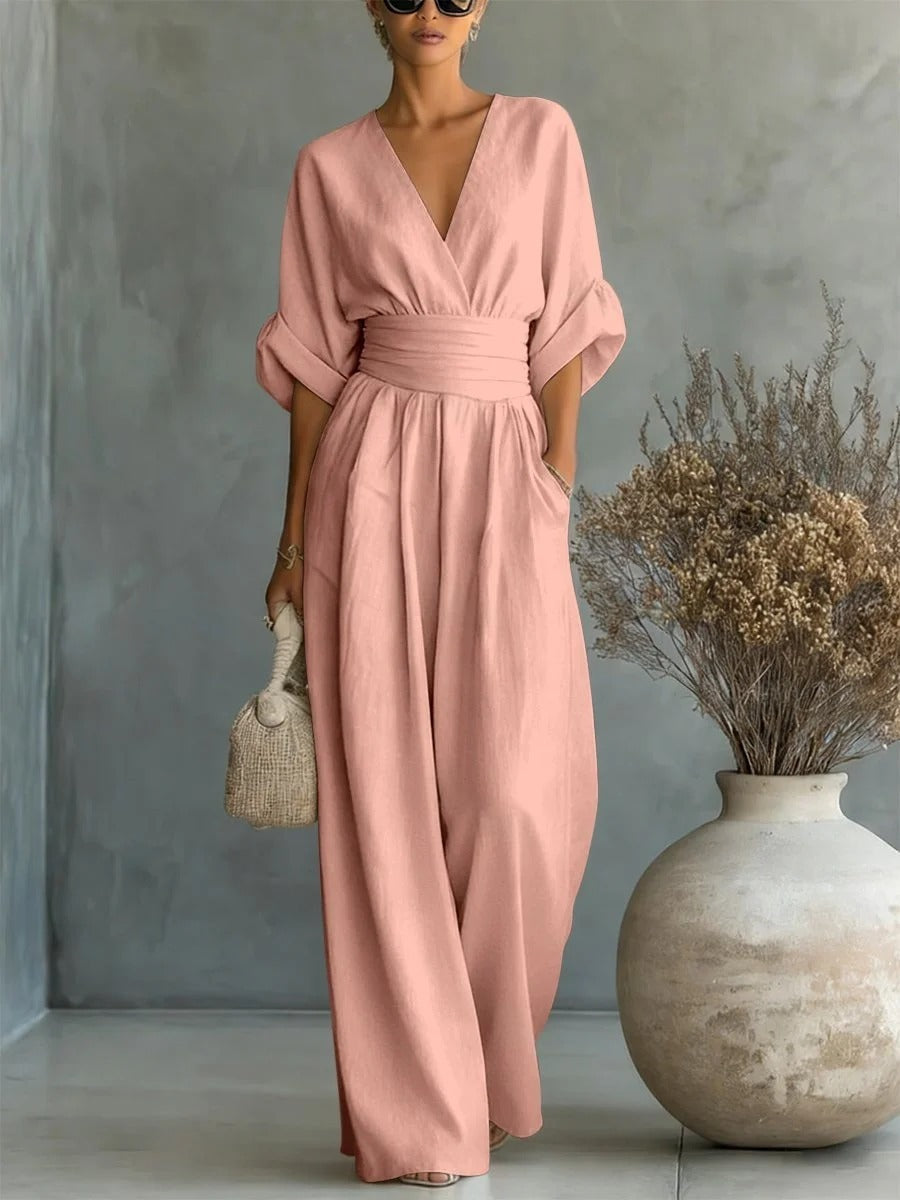 Maja | Eleganter V-Ausschnitt Hochtaillierter Overall