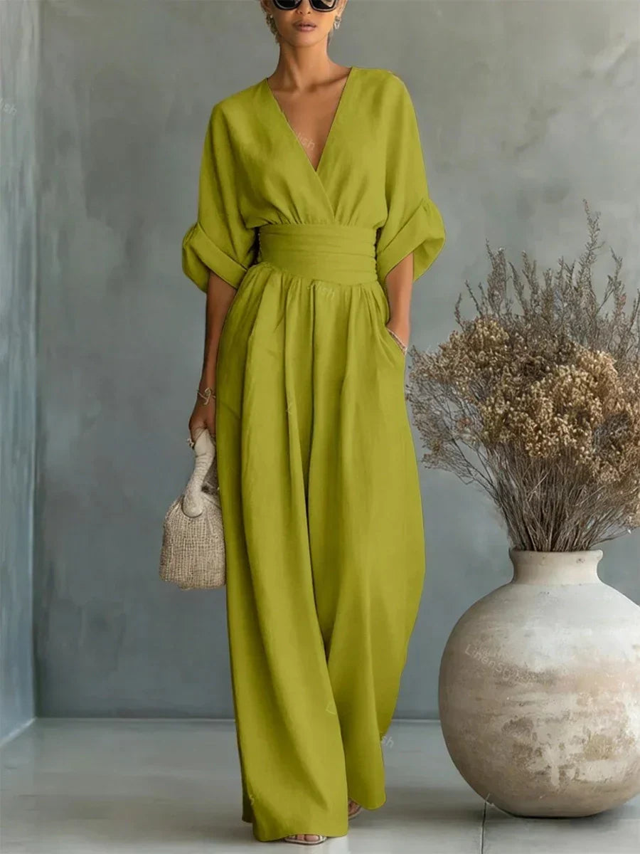 Eleganter V-Ausschnitt Hochtaillierter Overall