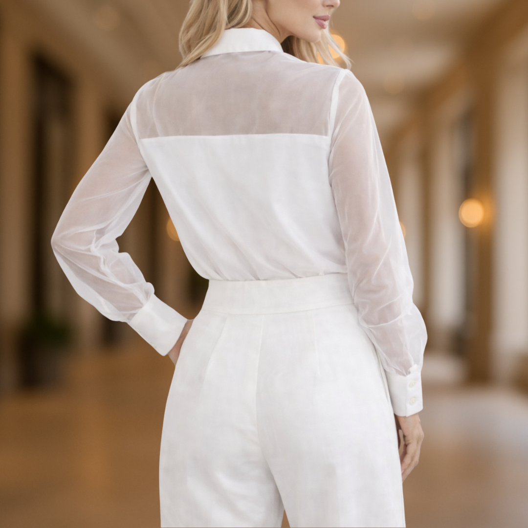 Transparente Bluse mit Knöpfen für Damen in Silhouette-Design
